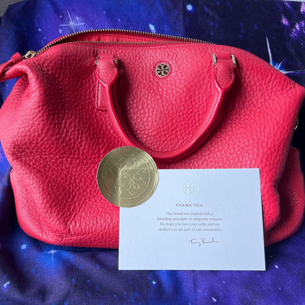 Tory Burch Slouchy Soft Leather Satchel Purse bag Red